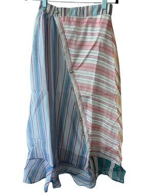 Designer-style Striped Colorblock Midi Skirt in Pastel Blue and Pink
